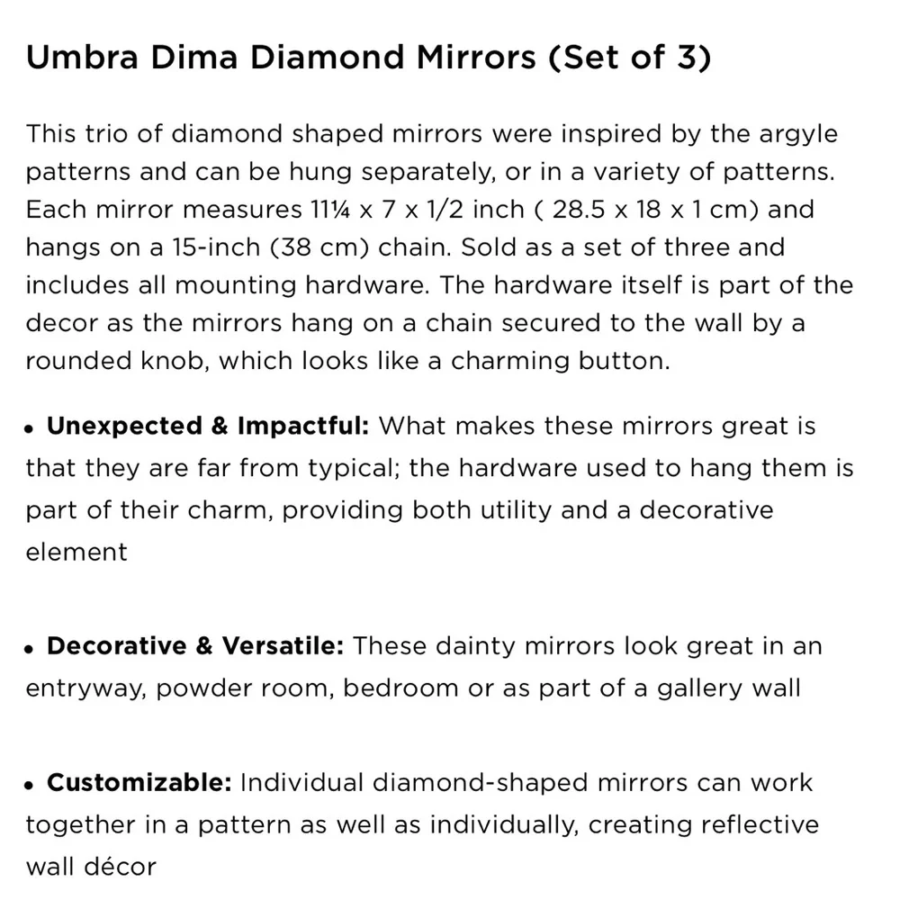 Umbra Dima hanging Diamond mirrors set of 3